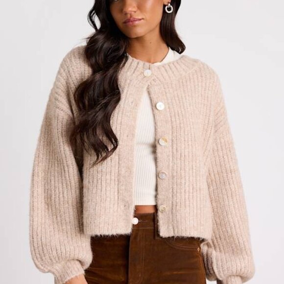 Lulus Sweaters - Lulus Marsden Heathered Beige Boxy Cardigan Sweater - Size M
